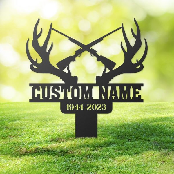 Antlers Deer Hunting in Heaven Grave Marker Metal Garden Stakes Hunter Memorial Gifts Sympathy Gifts for Loss of Loved One