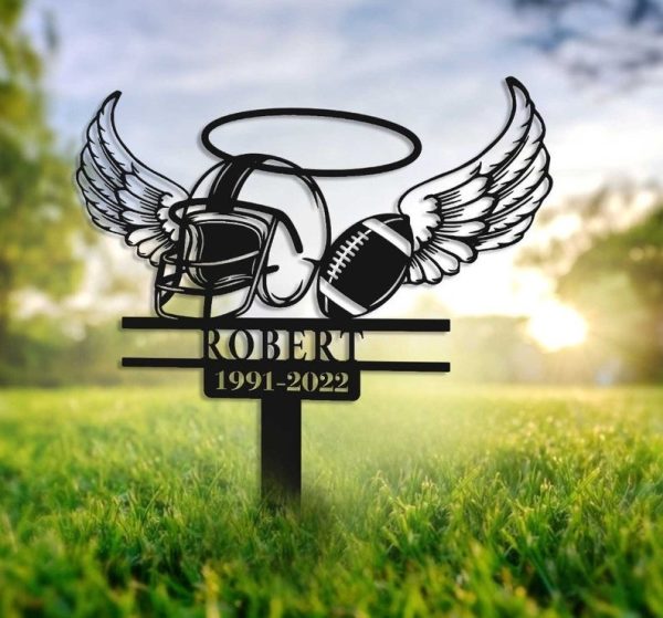 Football Player Grave Marker Metal Garden Stakes Football Player Memorial Gifts Sympathy Gifts for Loss of Loved One