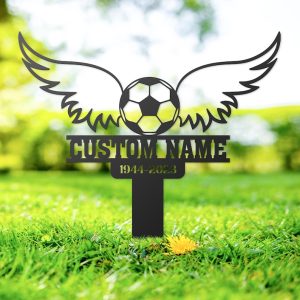 Soccer Ball with Wings Grave Marker Metal Garden Stakes Soccer Player Memorial Gifts Sympathy Gifts for Loss of Loved One
