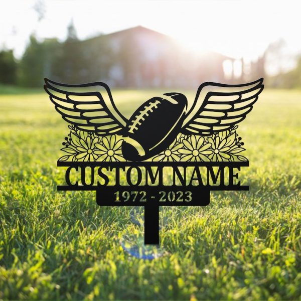 Floral Football with Wings Grave Marker Metal Garden Stakes Football Player Memorial Gifts Sympathy Gifts for Loss of Loved One