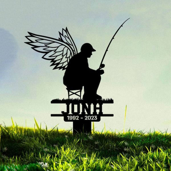 Fisherman With Wings Fisherman Dad Grave Marker Metal Garden Stakes Cemetery Decor Memorial Gifts Sympathy Gifts for Loss of Loved One