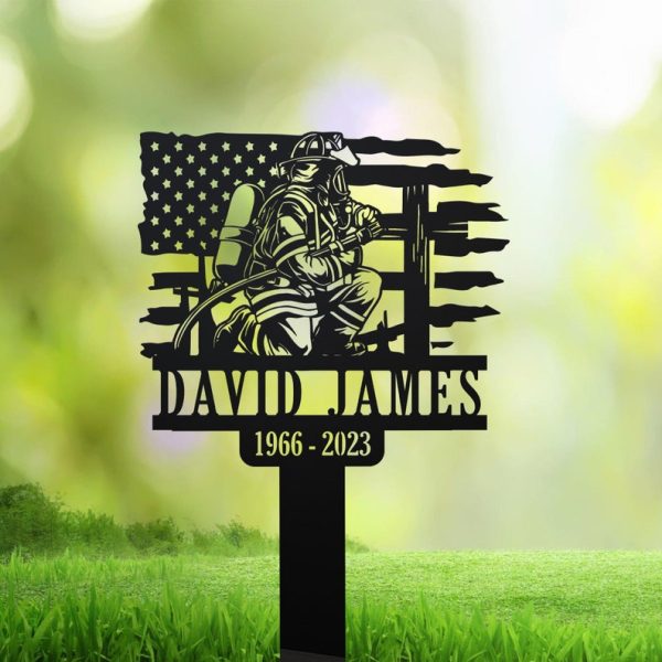 US Flag Firefighter Grave Marker Metal Garden Stakes Fireman Memorial Gifts Sympathy Gifts for Loss of Loved One