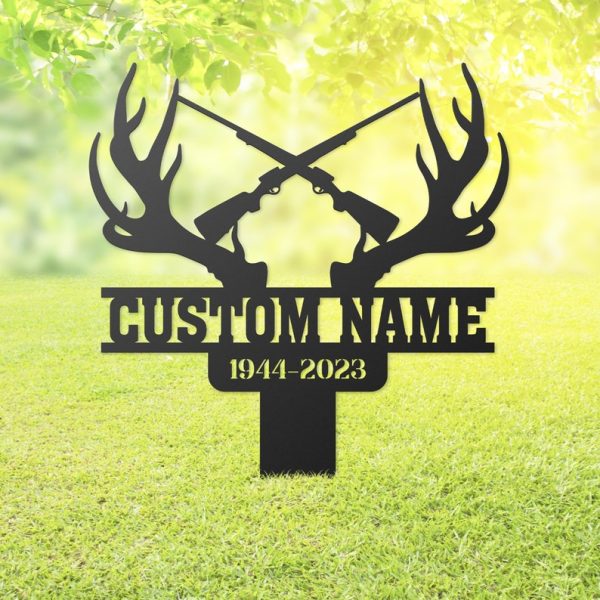 Antlers Deer Hunting in Heaven Grave Marker Metal Garden Stakes Hunter Memorial Gifts Sympathy Gifts for Loss of Loved One