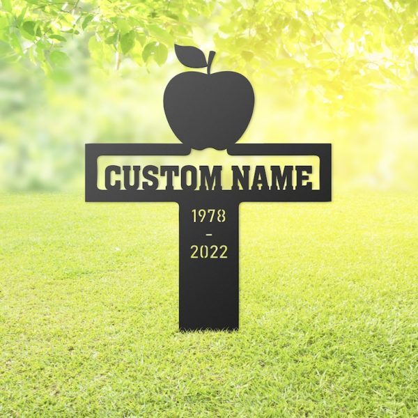 Teacher Apple Grave Marker Metal Garden Stakes Teacher Memorial Gifts Sympathy Gifts for Loss of Loved One
