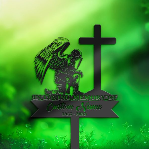 Soldier Kneeling at Cross Veteran Grave Marker Metal Garden Stakes Soldier Veteran Memorial Gifts Sympathy Gifts for Loss of Loved One