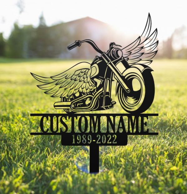 Biker Rider Riding with Angels Grave Marker Metal Garden Stakes Biker Memorial Gifts Sympathy Gifts for Loss of Loved One