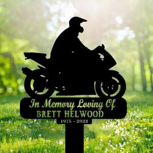 Biker Grave Marker Metal Garden Stakes Motorcycle Biker Memorial Gifts Sympathy Gifts for Loss of Loved One