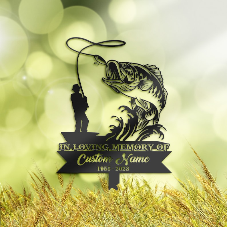 Fisherman Fishing Grave Marker Metal Garden Stakes Fisherman Memorial Gifts  Sympathy Gifts for Loss of Loved One - Custom Laser Cut Metal Art & Signs