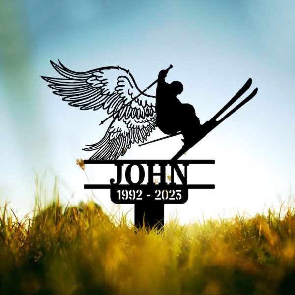 Skier With Wings Skier Grave Marker Metal Garden Stakes Skier Memorial Gifts Sympathy Gifts for Loss of Loved One