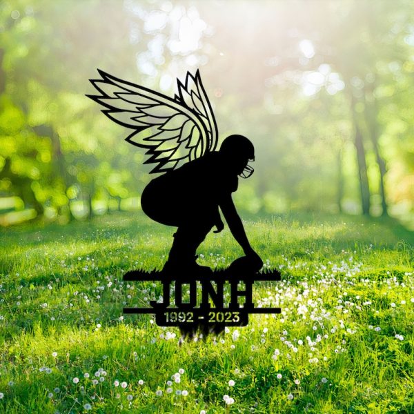 Football Player With Wings Grave Marker Metal Garden Stakes Football Player Memorial Gifts Sympathy Gifts for Loss of Loved One