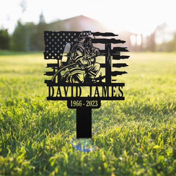 US Flag Firefighter Grave Marker Metal Garden Stakes Fireman Memorial Gifts Sympathy Gifts for Loss of Loved One