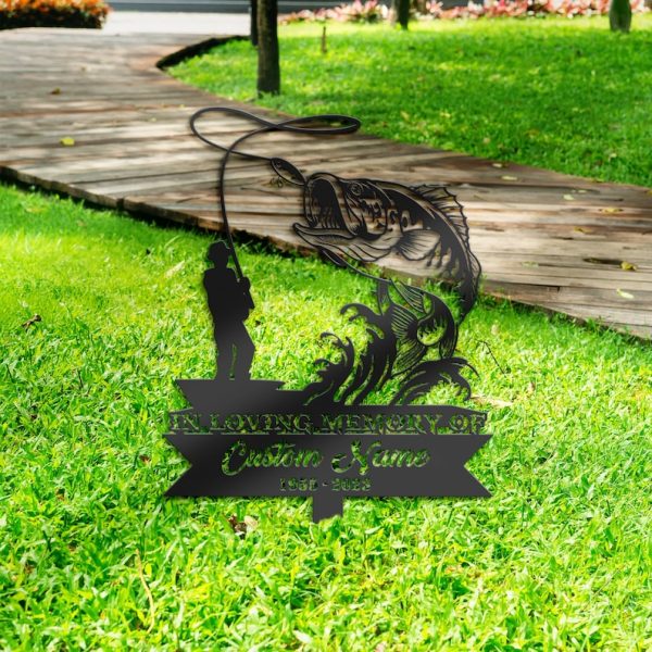 Bass Fishing Fisherman Grave Marker Metal Garden Stakes Fisherman Memorial Gifts Sympathy Gifts for Loss of Loved One