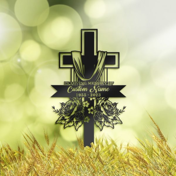 Floral Cross Grave Marker Metal Garden Stakes Memorial Gifts Sympathy Gifts for Loss of Loved One