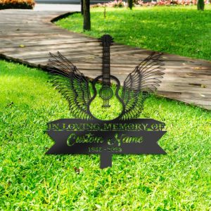 Acoustic Guitar Angel Wings Grave Marker Metal Garden Stakes Guitar Player Memorial Gifts Sympathy Gifts for Loss of Loved One