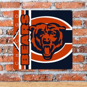 DINOZOZO Chicago Bears Football Metal Sign Gift for Fans Man Cave Decor Custom Metal Signs