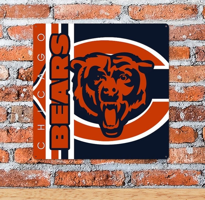 DINOZOZO Chicago Bears Football Metal Sign Gift for Fans Man Cave Decor Custom Metal Signs
