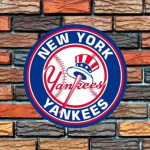 DINOZOZO New York Yankees Logo Round Metal Sign Baseball Signs Gift for Fans Custom Metal Signs1