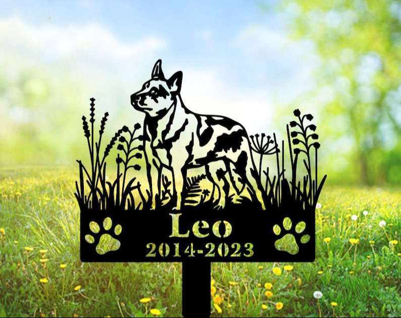 DINOZOZO Personalized Dog Memorial Stake Australian Cattle Dog Grave Marker Dog Memorial Gifts Custom Metal Signs 4