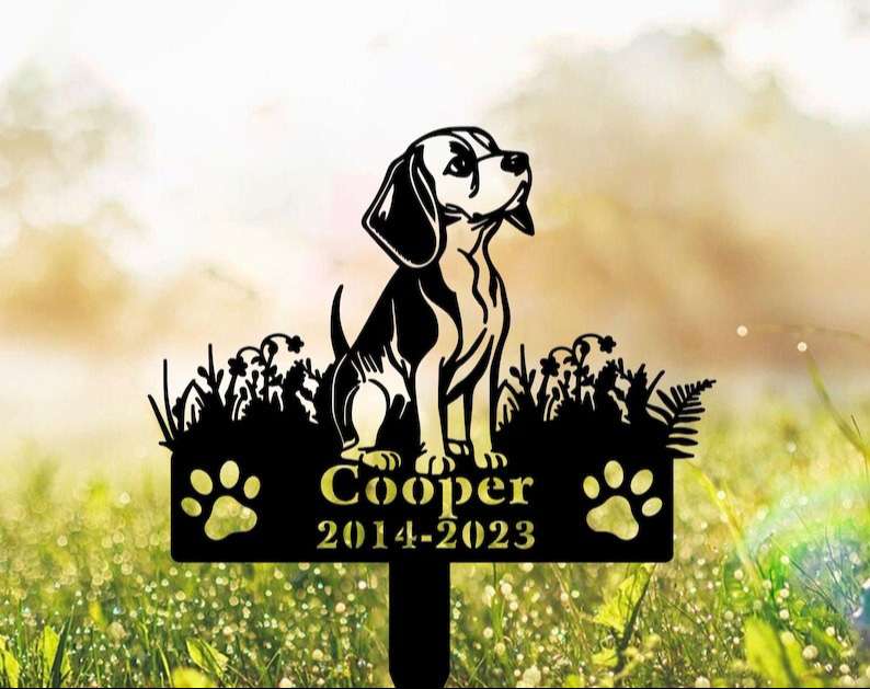 DINOZOZO Personalized Dog Memorial Stake Beagle Dog Grave Marker Dog Memorial Gifts Custom Metal Signs 3