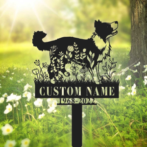 DINOZOZO Personalized Dog Memorial Stake Border Collie Dog Grave Marker V2 Dog Memorial Gifts Custom Metal Signs 1
