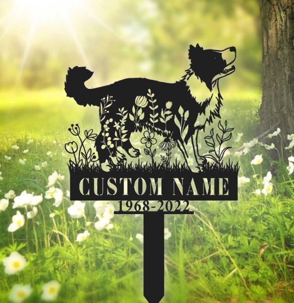 DINOZOZO Personalized Dog Memorial Stake Border Collie Dog Grave Marker V2 Dog Memorial Gifts Custom Metal Signs
