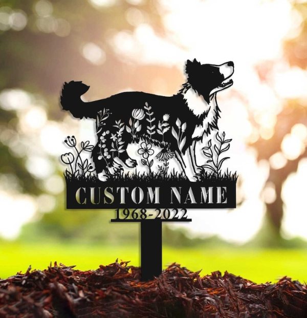 DINOZOZO Personalized Dog Memorial Stake Border Collie Dog Grave Marker V2 Dog Memorial Gifts Custom Metal Signs
