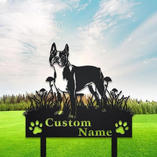 DINOZOZO Personalized Dog Memorial Stake Boston Terrier Dog Grave Marker Dog Memorial Gifts Custom Metal Signs