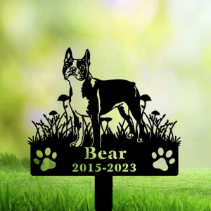 DINOZOZO Personalized Dog Memorial Stake Boston Terrier Dog Grave Marker Dog Memorial Gifts Custom Metal Signs 2