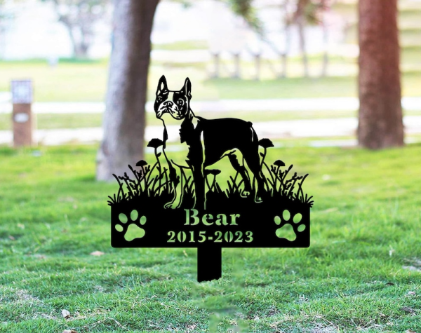 DINOZOZO Personalized Dog Memorial Stake Boston Terrier Dog Grave Marker Dog Memorial Gifts Custom Metal Signs