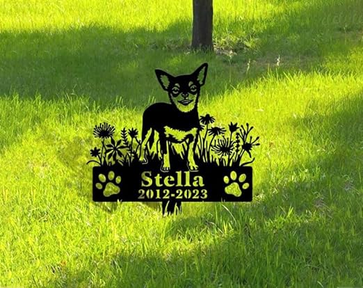 DINOZOZO Personalized Dog Memorial Stake Chihuahua Dog Grave Marker Dog Memorial Gifts Custom Metal Signs