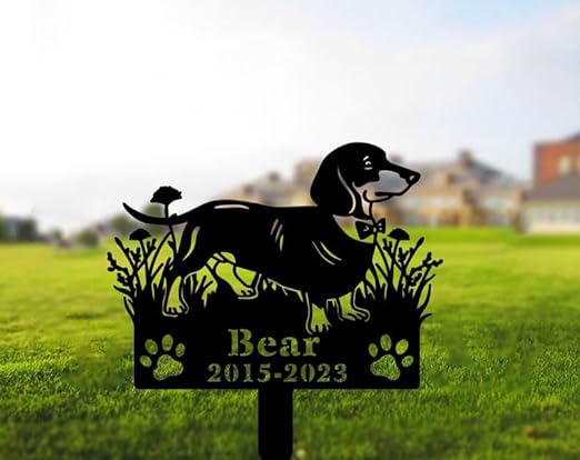 DINOZOZO Personalized Dog Memorial Stake Dachshund Dog Grave Marker Dog Memorial Gifts Custom Metal Signs