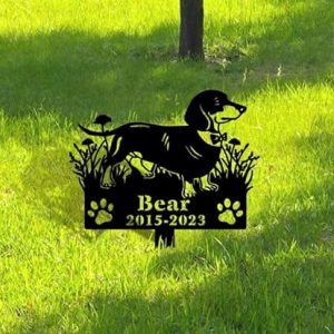 DINOZOZO Personalized Dog Memorial Stake Dachshund Dog Grave Marker Dog Memorial Gifts Custom Metal Signs 3