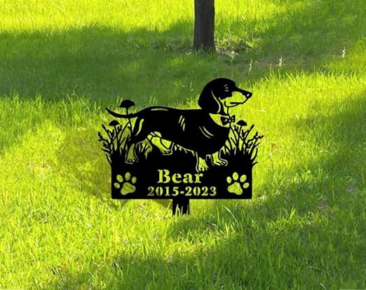 DINOZOZO Personalized Dog Memorial Stake Dachshund Dog Grave Marker Dog Memorial Gifts Custom Metal Signs 3