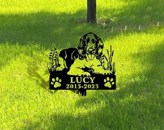 DINOZOZO Personalized Dog Memorial Stake English Springer Spaniel Dog Grave Marker Dog Memorial Gifts Custom Metal Signs