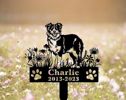 DINOZOZO Personalized Dog Memorial Stake Miniature American Shepherd Dog Grave Marker Dog Memorial Gifts Custom Metal Signs
