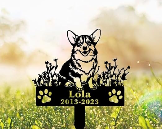 DINOZOZO Personalized Dog Memorial Stake Pembroke Welsh Corgi Dog Grave Marker Dog Memorial Gifts Custom Metal Signs