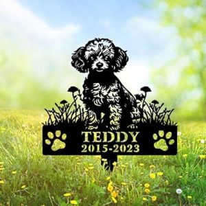 DINOZOZO Personalized Dog Memorial Stake Poodle Dog Grave Marker V1 Dog Memorial Gifts Custom Metal Signs 3