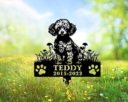 DINOZOZO Personalized Dog Memorial Stake Poodle Dog Grave Marker V1 Dog Memorial Gifts Custom Metal Signs 3