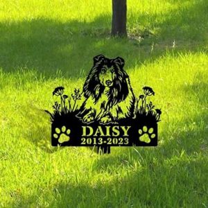 DINOZOZO Personalized Dog Memorial Stake Shetland Sheepdog Dog Grave Marker Dog Memorial Gifts Custom Metal Signs 2