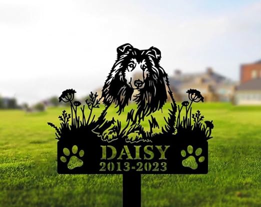 DINOZOZO Personalized Dog Memorial Stake Shetland Sheepdog Dog Grave Marker Dog Memorial Gifts Custom Metal Signs