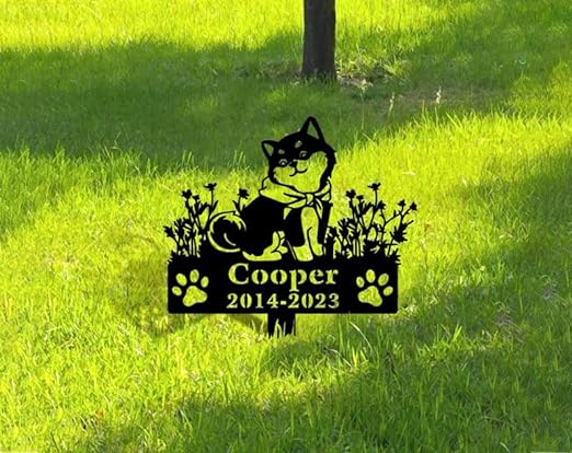 DINOZOZO Personalized Dog Memorial Stake Shiba Inu Dog Grave Marker Dog Memorial Gifts Custom Metal Signs 3
