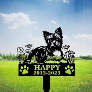 DINOZOZO Personalized Dog Memorial Stake Yorkshire Terrier Dog Grave Marker Dog Memorial Gifts Custom Metal Signs 3
