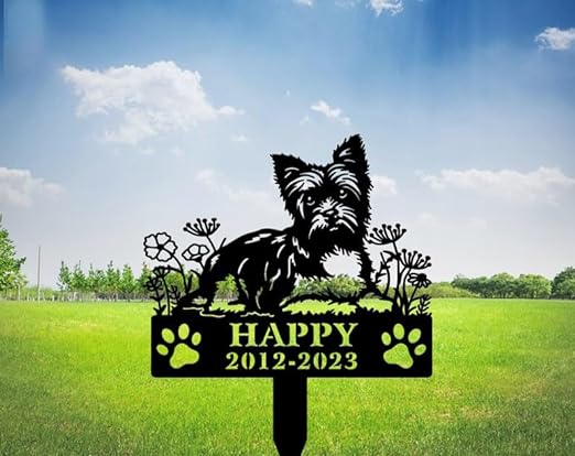 DINOZOZO Personalized Dog Memorial Stake Yorkshire Terrier Dog Grave Marker Dog Memorial Gifts Custom Metal Signs