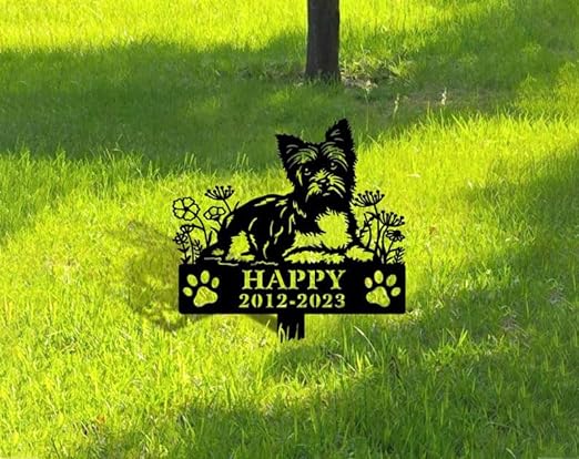 DINOZOZO Personalized Dog Memorial Stake Yorkshire Terrier Dog Grave Marker Dog Memorial Gifts Custom Metal Signs 4