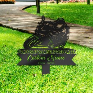 DINOZOZO Personalized Memorial Stake Biker Motocycle Rider Grave Marker Rider Sympathy Gifts Custom Metal Signs4