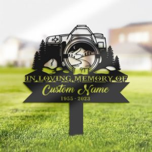 DINOZOZO Personalized Memorial Stake Camera Photographer Grave Marker Photographer Sympathy Gifts Custom Metal Signs2