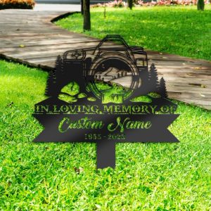 DINOZOZO Personalized Memorial Stake Camera Photographer Grave Marker Photographer Sympathy Gifts Custom Metal Signs4