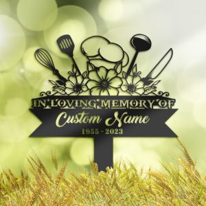 DINOZOZO Personalized Memorial Stake Cook Chef Grave Marker Cook Chef Sympathy Gifts Custom Metal Signs1