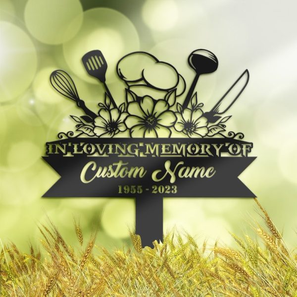 DINOZOZO Personalized Memorial Stake Cook Chef Grave Marker Cook Chef Sympathy Gifts Custom Metal Signs