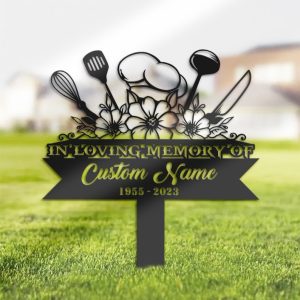 DINOZOZO Personalized Memorial Stake Cook Chef Grave Marker Cook Chef Sympathy Gifts Custom Metal Signs2